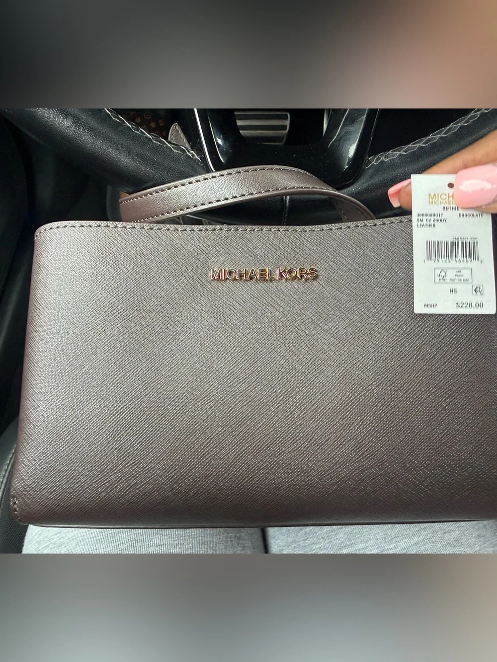 Michael Kors Saffiano Leather Tote in Taupe Gray with Gold Logo